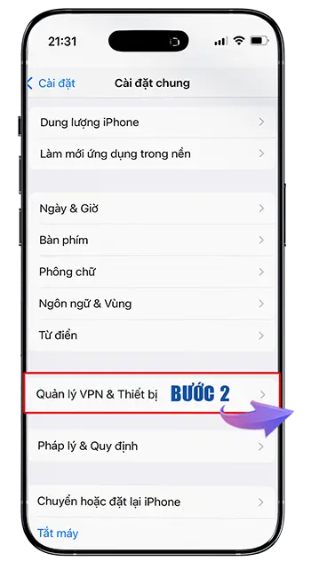 Bước 2: Chọn Quản lý VPN & Thiết bị